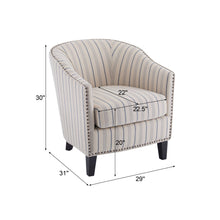 Load image into Gallery viewer, Transitional Upholstered Stripe Barrel Chair With Birch Wood Legs And Plush Cushioned Seat - Beige / Blue Stripe