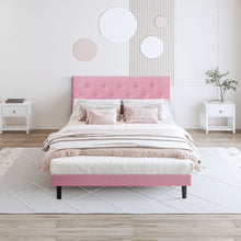 Load image into Gallery viewer, Modern Upholstered Platform Bed Frame With Button Tufted Fabric Headboard
