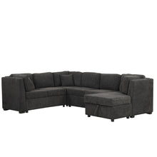 Load image into Gallery viewer, U-Shaped Sectional Sofa Pull Out Sofa Bed With Two USB Ports, Two Power Sockets, Three Back Pillows And A Storage Chaise For Living Room