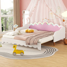 Load image into Gallery viewer, Extending Daybed With LED Lights, Modern Upholstered Princess Daybed With Crown Headboard
