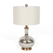 Load image into Gallery viewer, Glass LED Table Lamp With Ivory Drum Shade - Silver Metallic
