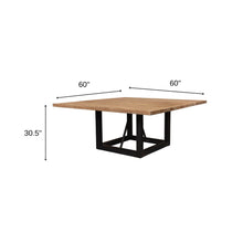 Load image into Gallery viewer, 60" Natural and Black Solid Wood And Iron Frame Base Square Dining Table