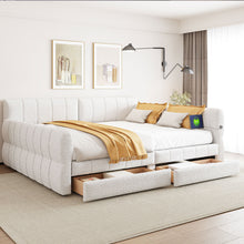 Load image into Gallery viewer, Queen Upholstered Platform Bed With USB Charging And 2 Storage Drawers - White