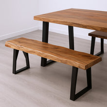Load image into Gallery viewer, 68" Brown and Black Solid Wood And Metal Live Edge Dining Bench