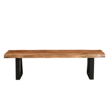 Load image into Gallery viewer, 68" Brown and Black Solid Wood And Metal Live Edge Dining Bench