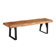 Load image into Gallery viewer, 68" Brown and Black Solid Wood And Metal Live Edge Dining Bench