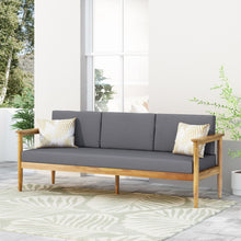 Load image into Gallery viewer, Outdoor 3 Seater Sofa With Cushion And Teak Acacia Wood - Dark Gray