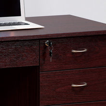 Load image into Gallery viewer, Three Locking Drawers On Metal Glides Student Desk Work Desk Modesty Panel Metal Bar Handles - Mahogany
