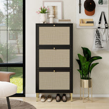 Load image into Gallery viewer, Modern Rattan 3 Door Shoe Rack Cabinet For Entryway
