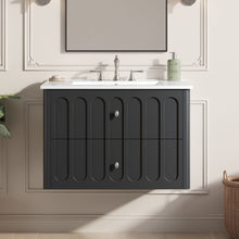 Load image into Gallery viewer, Floating Bathroom Vanity With Oval Knobs & Round Edge, Soft Close Drawer Slides