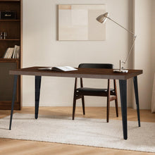 Load image into Gallery viewer, 63" Dark Brown and Black Wood and Steel Dining Table