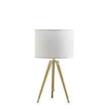 Load image into Gallery viewer, Gold Metal Adjustable Height Tripod Table Lamp With White Drum Shade
