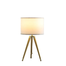 Load image into Gallery viewer, Gold Metal Adjustable Height Tripod Table Lamp With White Drum Shade