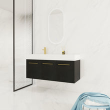 Load image into Gallery viewer, Contemporary 48" Wall Mounted Bathroom Vanity With Resin Sink And Soft Closing Doors And Line - Black Chestnut
