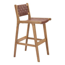 Load image into Gallery viewer, Leather And Solid Wood Low Back Bar Height Bar Chair - Brown