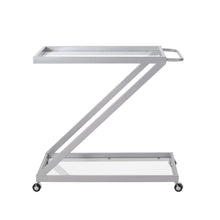 Load image into Gallery viewer, Modern Z Shaped Bar Cart With Tempered Glass Shelves - Silver