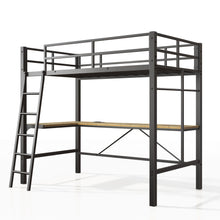 Load image into Gallery viewer, Twin Metal Loft Bed With L - Shaped Desk, Charging Station Loft Bed Frame Twin Size, Safety Guard & Ladder, No Box Spring Needed - Black