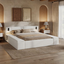 Load image into Gallery viewer, Upholstered Platform Bed Frame With Hidden Storage, Built-In Nightstands & LED Reading Lights