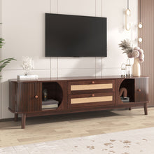 Load image into Gallery viewer, TV Stand For TVs Up To 75'', Cabinet With Drawers And Sliding Doors, Living Room Entertainment Console - Natural Wood / Brown