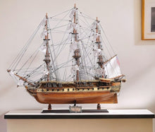 Load image into Gallery viewer, Hand Painted 1797 USS Constitution Medium Open Fron Display Case Model Boat - Brown