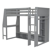 Load image into Gallery viewer, Gaming Loft Bed With Desk, Multi Storage Shelves, LED Lighting, And Hanging Clothes Rack