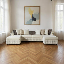 Load image into Gallery viewer, Velvet U Shaped Sofa Chaise Sectional With Toss Pillows - Cream