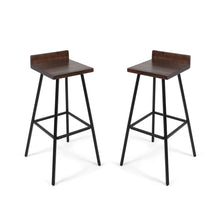 Load image into Gallery viewer, Outdoor Bar Stool With Low Backrests And Wood Seats (Set of 2) - Dark Brown / Black