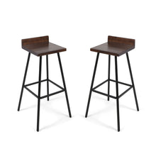 Load image into Gallery viewer, Outdoor Bar Stool With Low Backrests And Wood Seats (Set of 2) - Dark Brown / Black