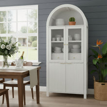 Load image into Gallery viewer, Fluted Tall Arched Pantry Cabinet With Adjustable Shelves, Glass Door & Hidden Drawer For Kitchen