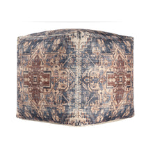 Load image into Gallery viewer, Upholstered Medallion Pouf Ottoman - Terra Cotta / Navy Blue