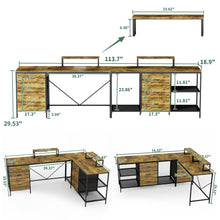 Load image into Gallery viewer, Industrial L Shaped Desk With Power Hub With 6 Drawers And Adjustable Monitor Stands - Brown