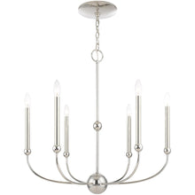 Load image into Gallery viewer, 28" Six Light Dimmable Chandelier With Shades - Nickel