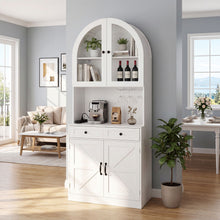 Load image into Gallery viewer, Tall Arched Pantry Cabinet With Charging Station, Adjustable Shelves, Coffee Bar