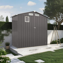Load image into Gallery viewer, Compact Outdoor Storage Shed With Peaked Roof And Lockable Door - Gray
