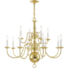 Load image into Gallery viewer, 26" Twelve Light Dimmable Chandelier With Shades - Brass
