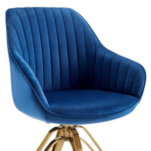 Load image into Gallery viewer, Velvet And Gold Swivel Arm Chair 23" - Blue