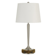 Load image into Gallery viewer, Metal USB Table Lamp With Off-White Empire Shade - Nickel