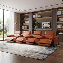 Load image into Gallery viewer, Top Grain Leather Reclining Metal USB Sofa (720354) - Camel