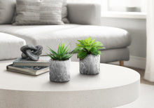 Load image into Gallery viewer, 6" Tall, Artificial Plant, Succulent, Indoor, Faux, Fake, Table, Greenery, Potted, Decorative (Set of 2) - Green / Gray