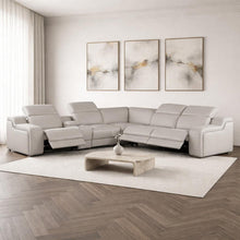 Load image into Gallery viewer, Italian Leather Power Reclining Curved Six Piece Corner Sectional With Console - Light Gray