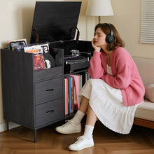 Load image into Gallery viewer, Grain Record Player Stand, Media Console With Speaker Shelf & 2 Drawers