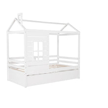 Load image into Gallery viewer, Twin Size Classic House Bed With Twin Size Trundle - White