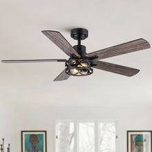 Load image into Gallery viewer, Ceiling Fan With Light, Dual‑Sided Matte Black & Wood Grain Blades - Black