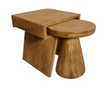 Load image into Gallery viewer, Distressed Solid Wood Pedestal Nested Tables (Set of 2) - Walnut