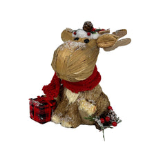 Load image into Gallery viewer, Straw Reindeer Christmas Reindeer Figurine - Brown / Red / Green