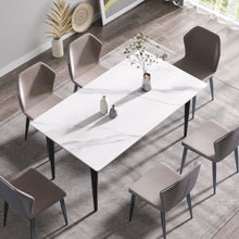 Load image into Gallery viewer, 63" Modern Artificial Stone White Straight Edge Black Metal Leg Dining Table, 6 People - White / Black