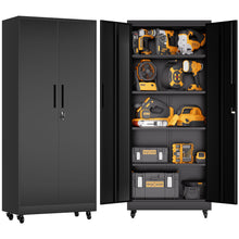 Load image into Gallery viewer, Heavy Duty Rolling Cabinet With Lock, Garage Storage Cabinet, 4 Adjustable Shelves For Tool Organization