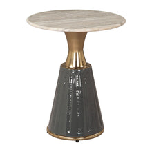 Load image into Gallery viewer, 22" Clear And Wood Pedestal End Table - Gold