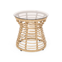 Load image into Gallery viewer, San Pedro - Boho Style Side Table With Tempered Glass Top - Light Brown Rattan