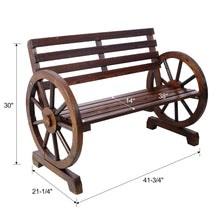 Load image into Gallery viewer, Rustic Country 2 Person Wooden Wagon Wheel Bench With Slatted Seat And Backrest - Brown
